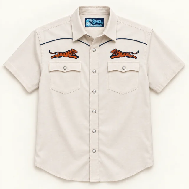 Flying Tiger Pearl Snap, front view.
