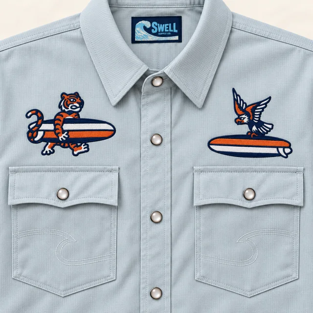 Surf Squad Pearl Snap, detail view.