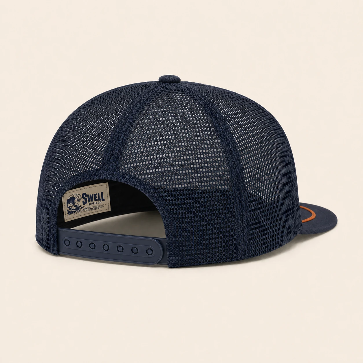 Rear view of the Auburn Meat Lab cap showing its all-mesh crown, adjustable snapback, and inside Swell label.